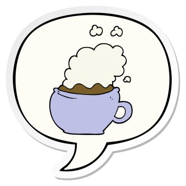kahve ve konuşma kabarcık Sticker karikatür sıcak fincan