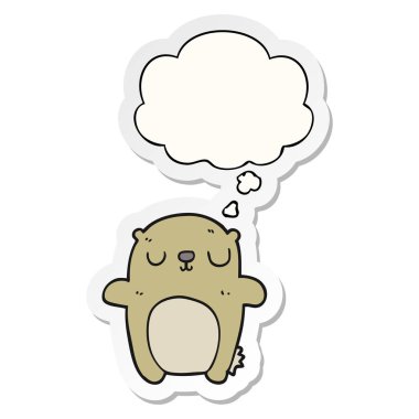 karikatür ayı ve baskılı bir etiket olarak kabarcık düşünce