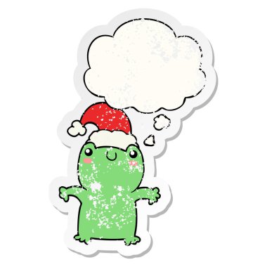 sevimli karikatür kurbağa noel şapka giyen ve bir olarak kabarcık düşündüm 