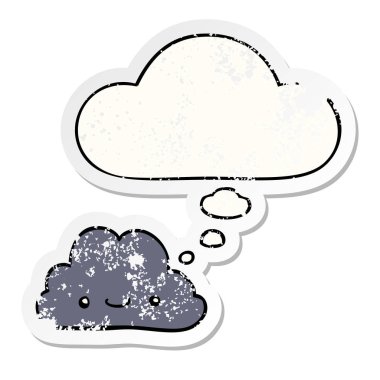 sevimli karikatür bulut ve sıkıntılı yıpranmış sopa olarak kabarcık düşünce