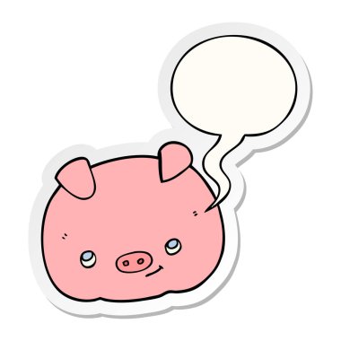 karikatür mutlu domuz ve konuşma kabarcık etiket