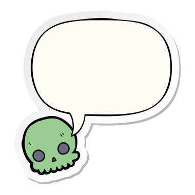 karikatür kafatası ve konuşma kabarcık etiket