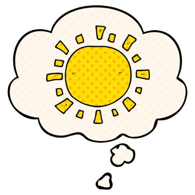 çizgi film güneşi ve çizgi roman tarzında düşünce balonu