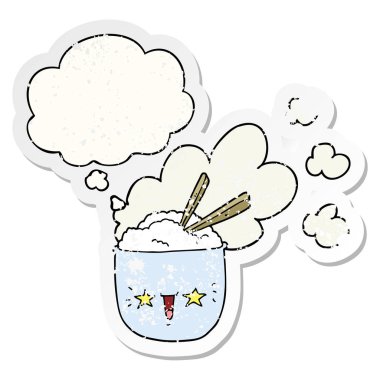 sevimli karikatür sıcak pirinç kase ve sıkıntılı bir wo olarak kabarcık düşündüm