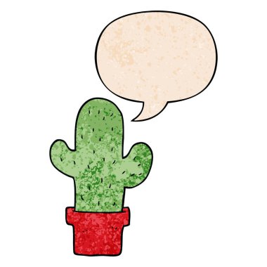 retro doku tarzında karikatür kaktüs ve konuşma balonu