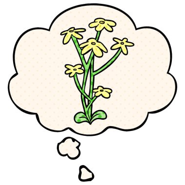 çizgi film çiçek ve çizgi roman tarzında düşünce balonu
