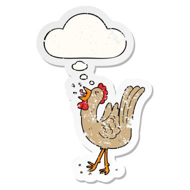 karikatür ötme horoz ve sıkıntılı bir yıpranmış olarak kabarcık düşünce