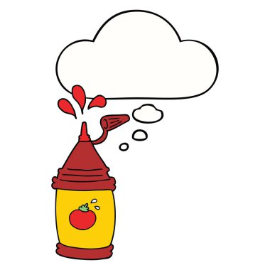 karikatür ketçap şişe ve düşünce balonu