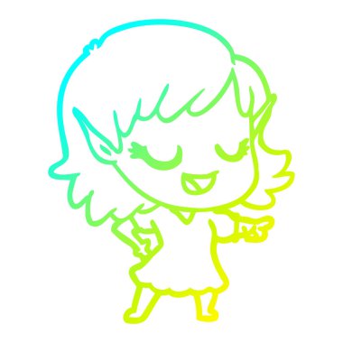 soğuk degrade çizgi çizim mutlu karikatür elf kız