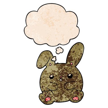 karikatür tavşan ve grunge doku desen stil düşünce balonu