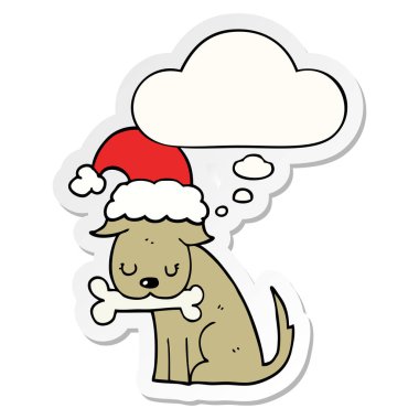 sevimli noel köpek ve baskılı bir etiket olarak kabarcık düşünce