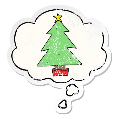 karikatür noel ağacı ve sıkıntılı yıpranmış s olarak kabarcık düşünce