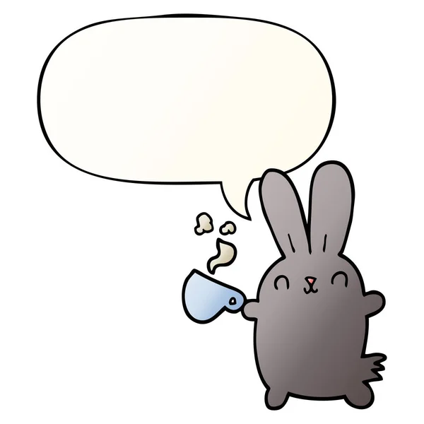 Mignon dessin animé lapin et tasse de café et bulle de parole en g lisse — Image vectorielle
