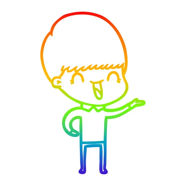 Linea gradiente arcobaleno disegno felice ragazzo dei cartoni animati — Vettoriale Stock