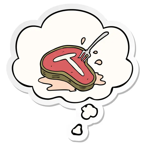 Cartoon steak en dacht Bubble als een gedrukte sticker — Stockvector