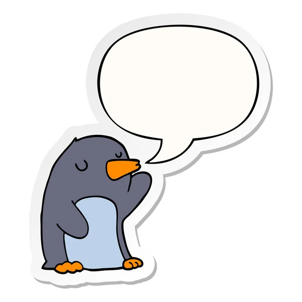 Cartoon-Pinguin und Sprechblasenaufkleber — Stockvektor