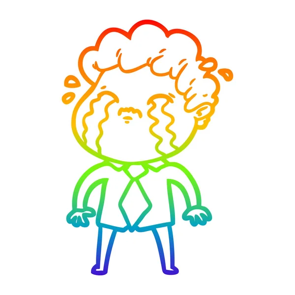 Rainbow gradient ligne dessin dessin homme dessin animé pleurer — Image vectorielle