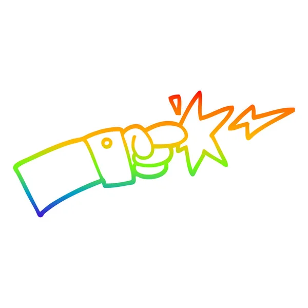 Arco iris gradiente línea dibujo dibujos animados apuntando icono de la mano — Vector de stock