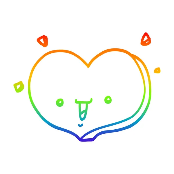 Arco-íris linha gradiente desenho desenhos animados coração amor feliz — Vetor de Stock
