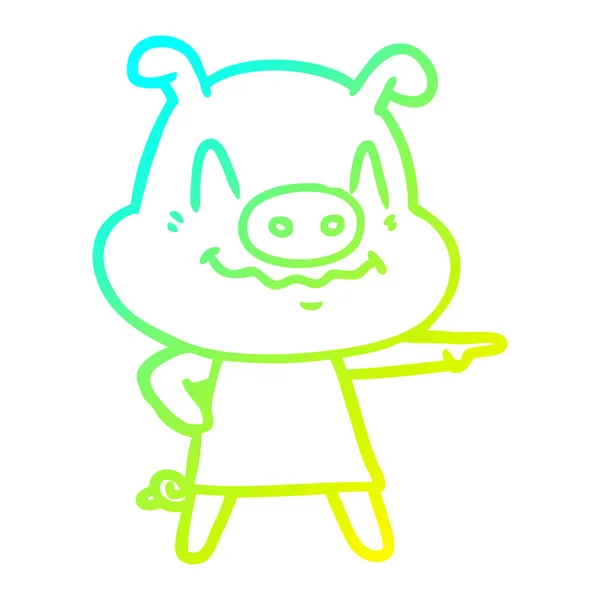 Froid dégradé ligne dessin nerveux dessin cochon dessin animé portant robe — Image vectorielle