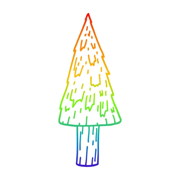 Rainbow gradient line drawing cartoon christmas tree — Stock Vector