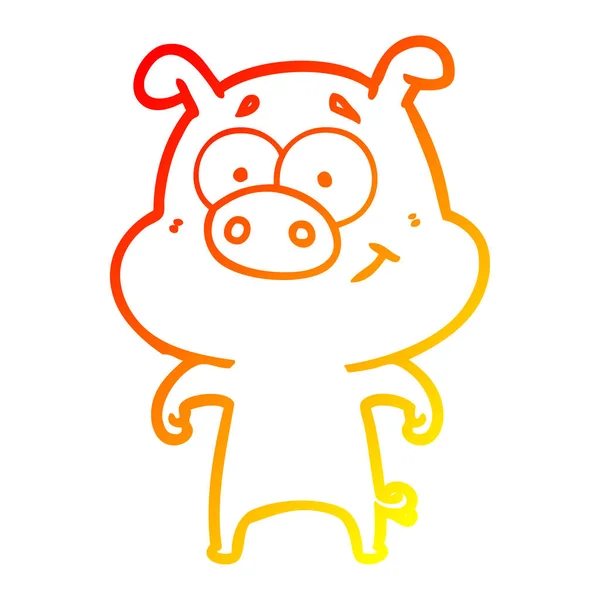 Chaud gradient ligne dessin heureux dessin animé cochon — Image vectorielle