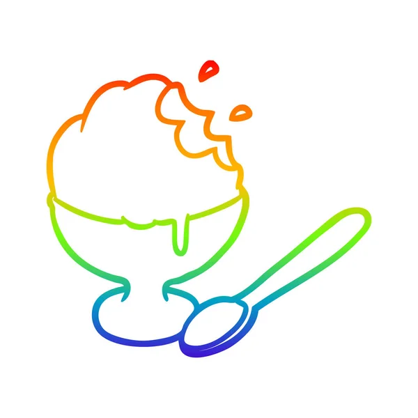 Linha gradiente arco-íris desenho sobremesa de sorvete na tigela — Vetor de Stock