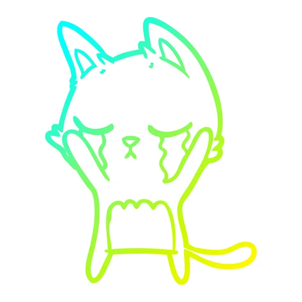 Kall gradient linje ritning gråtande tecknad katt — Stock vektor