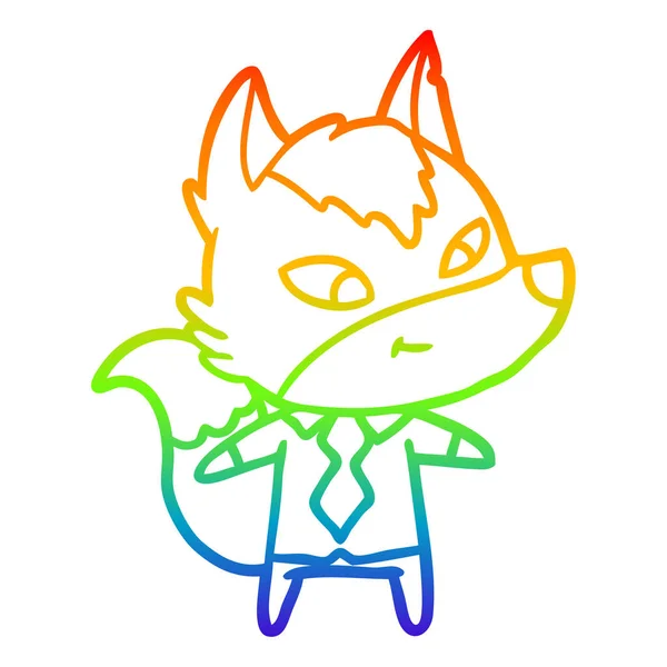 虹のグラデーションライン描画フレンドリーな漫画オオカミマネージャー — ストックベクタ