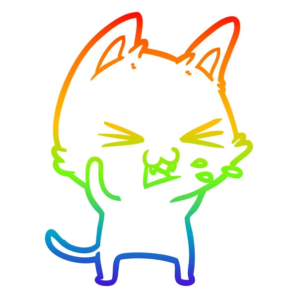 Arco iris gradiente línea dibujo dibujos animados gato siseo — Archivo Imágenes Vectoriales