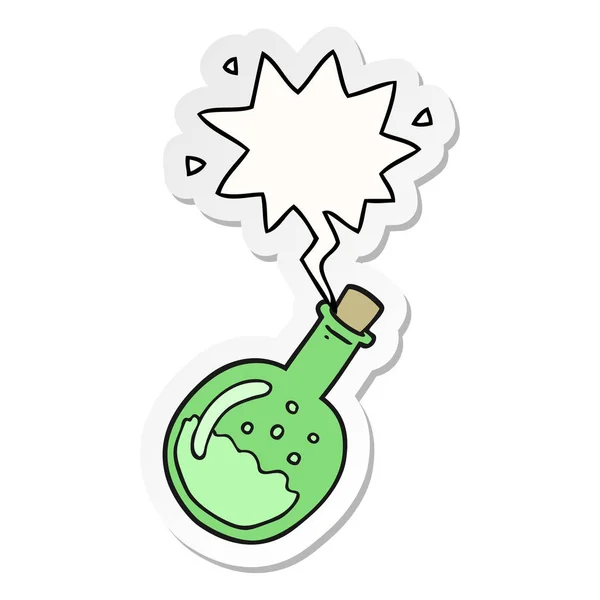Cartoon potion en toespraak bubble sticker — Stockvector