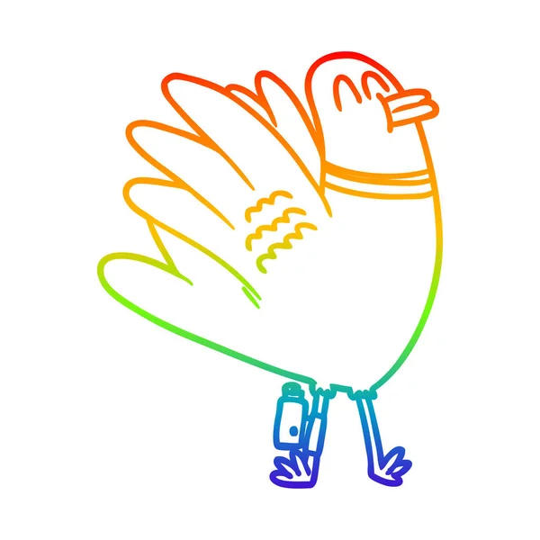 Rainbow gradient line drawing cartoon pigeon — Stock Vector