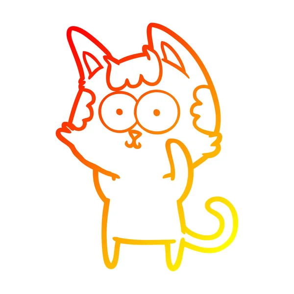 Ciepły gradient linia kreskówka kot szczęśliwy rysunek — Wektor stockowy