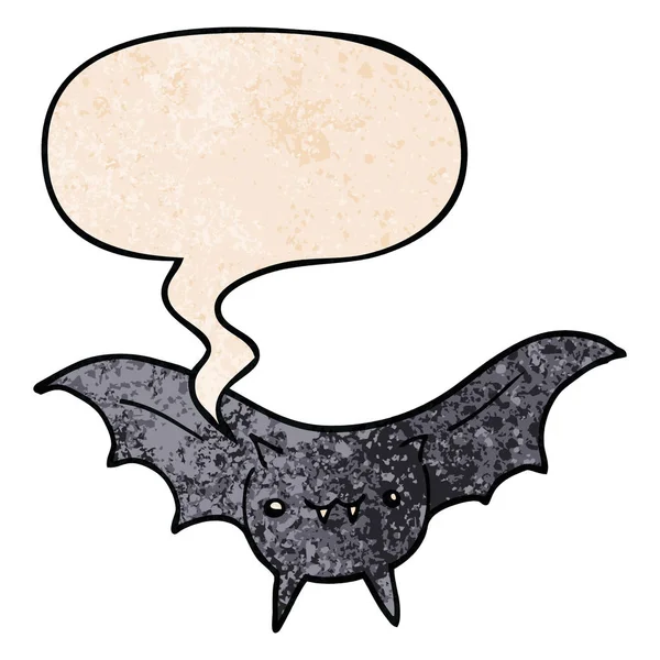 Cartoon bat and speech bubble in retro texture style — Stock Vector