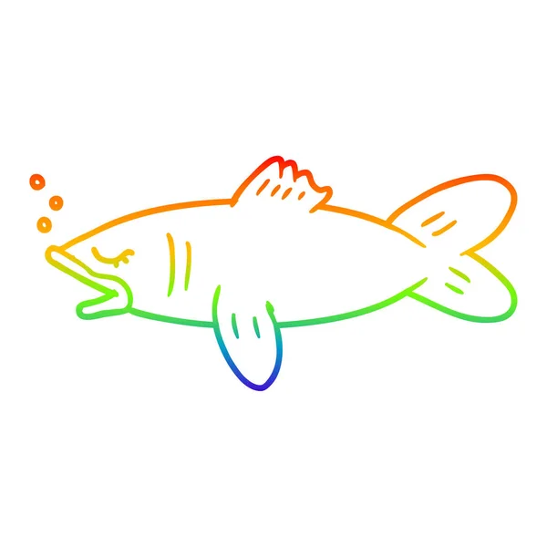 Regenboog gradiënt lijntekening cartoon vis — Stockvector
