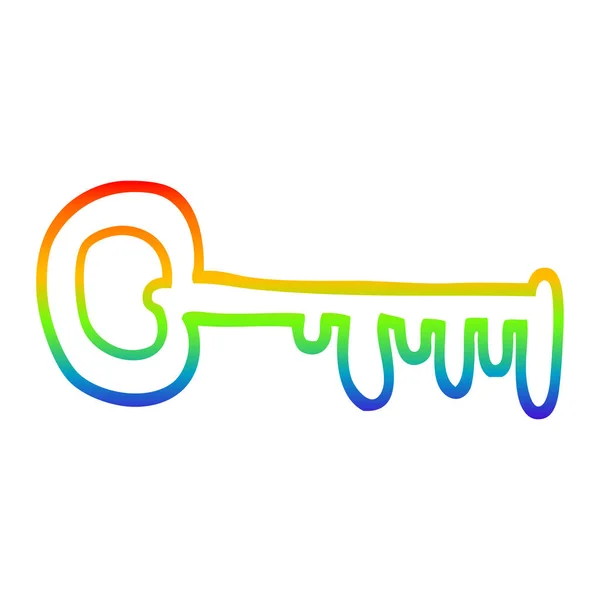 Rainbow gradient line drawing cartoon gold key — Stock Vector