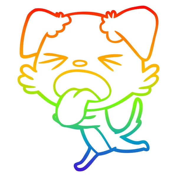 Regenboog gradiënt lijntekening cartoon hijgen hond — Stockvector