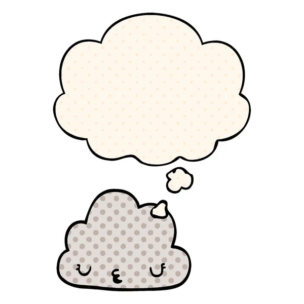 Cute cartoon cloud and thought bubble in comic book style — Stock Vector