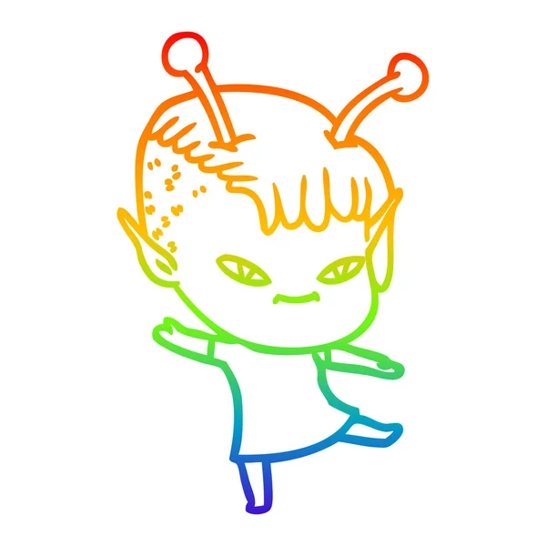 Arco-íris linha gradiente desenho bonito cartoon menina alienígena —  Vetores de Stock