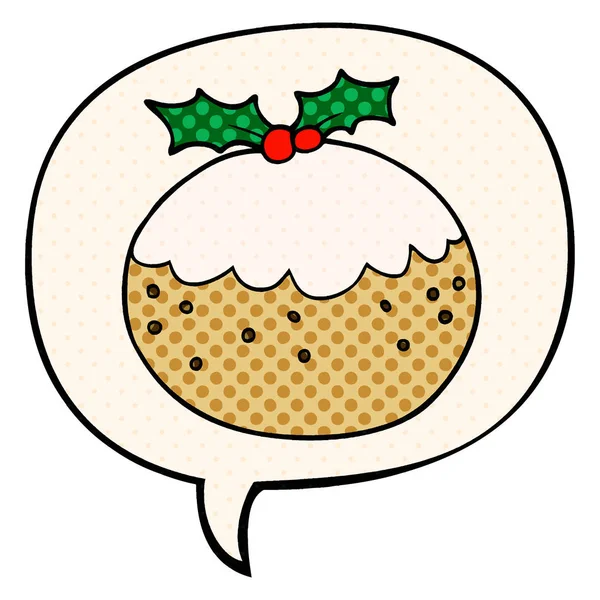 Cartoon Christmas pudding en toespraak bubble in Comic Book stijl — Stockvector