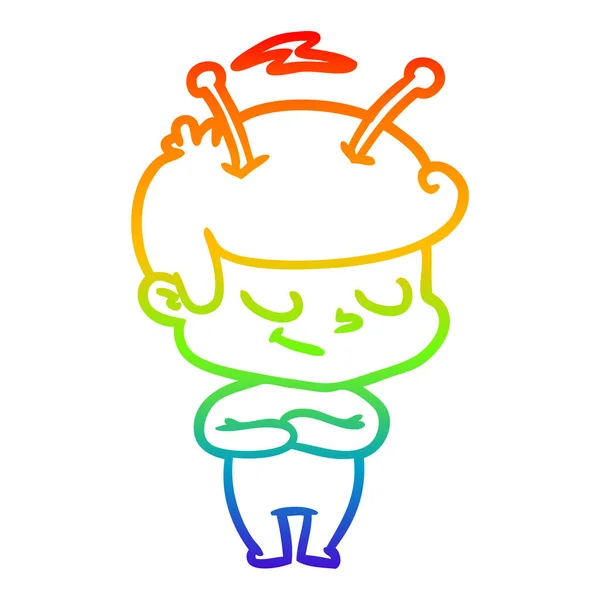 Rainbow gradient linje ritning vänlig tecknad Spaceman — Stock vektor