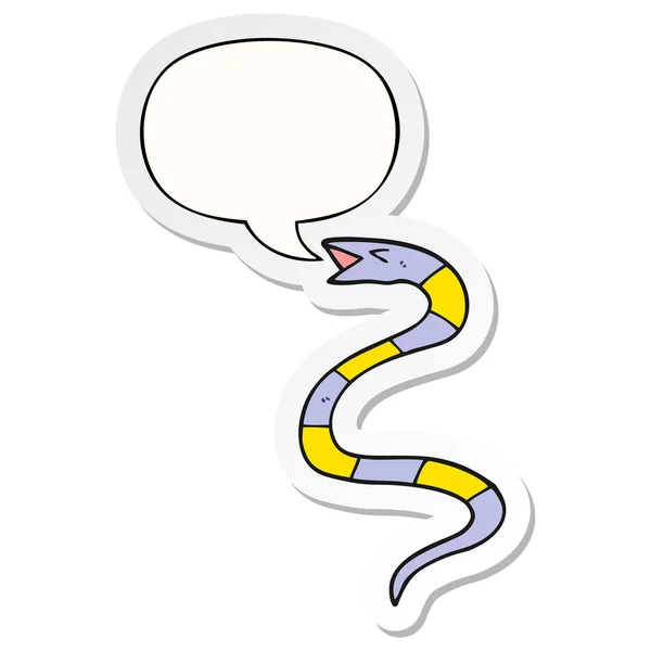 Siseando serpiente de dibujos animados y pegatina de burbuja de habla — Archivo Imágenes Vectoriales