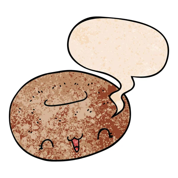 Donut dessin animé mignon et bulle de parole dans le style de texture rétro — Image vectorielle