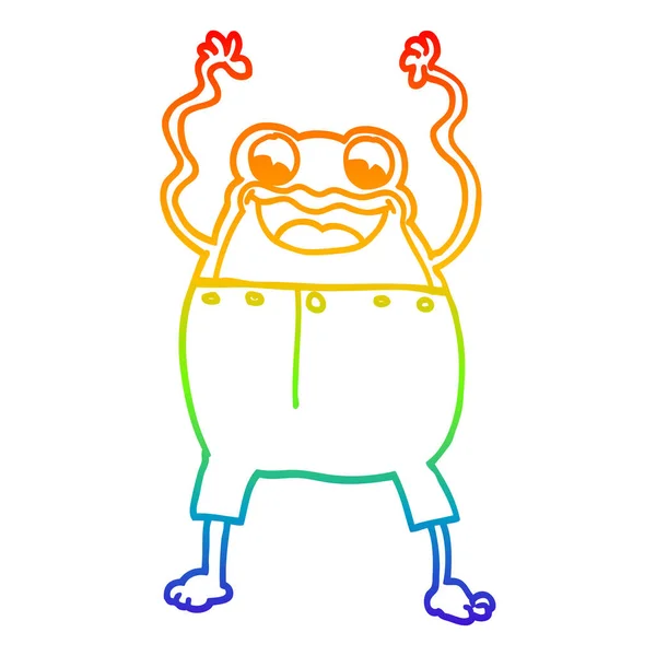 Arco iris gradiente línea dibujo dibujos animados rana — Vector de stock