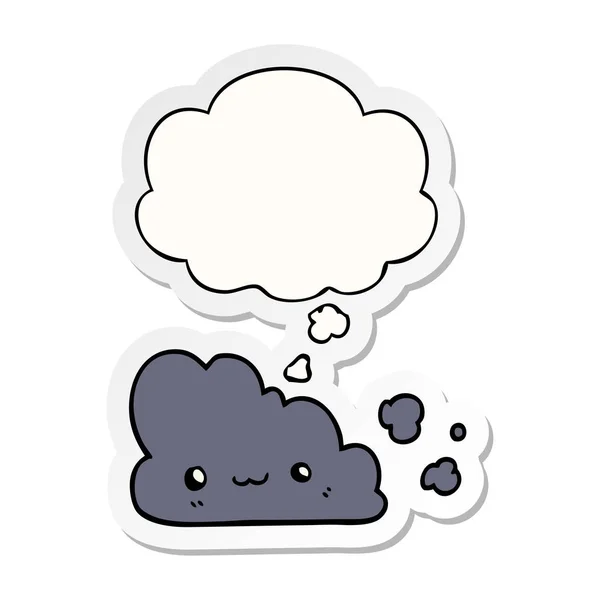 Leuke cartoon wolk en dacht Bubble als een gedrukte sticker — Stockvector