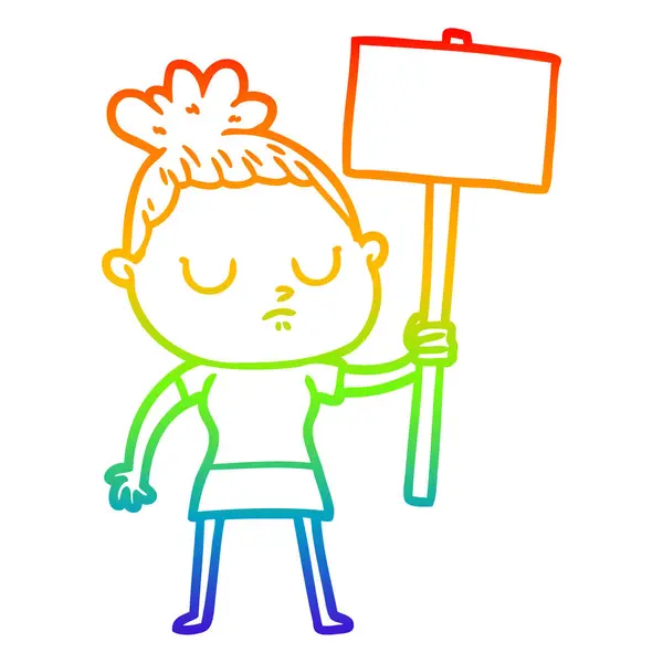 Regenboog gradiënt lijntekening cartoon kalme vrouw — Stockvector