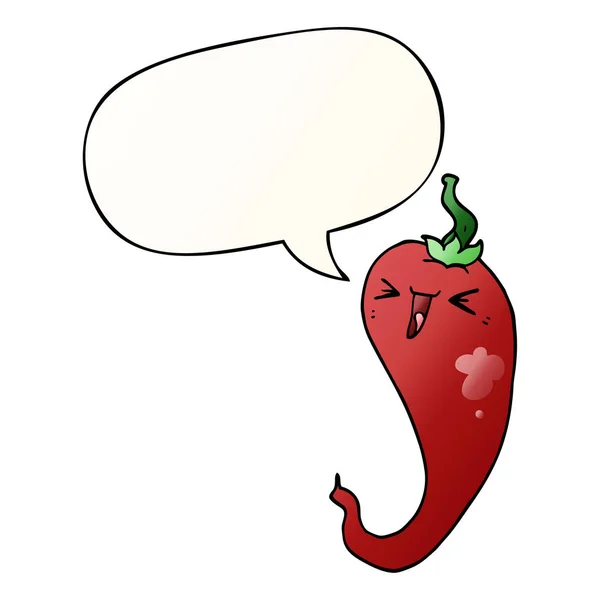 Cartoon hot chili pepper and speech bubble in smooth gradient st — Stock Vector