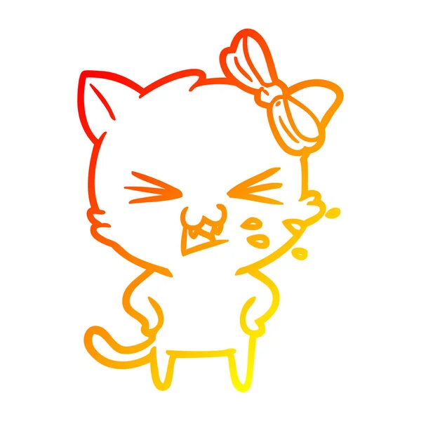 暖かいグラデーションライン描画漫画猫 — ストックベクタ