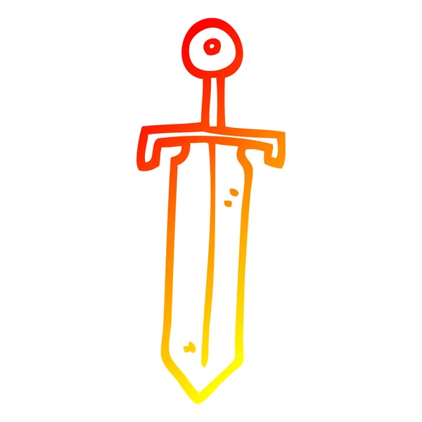 Línea de gradiente caliente dibujo de dibujos animados espada vieja — Vector de stock