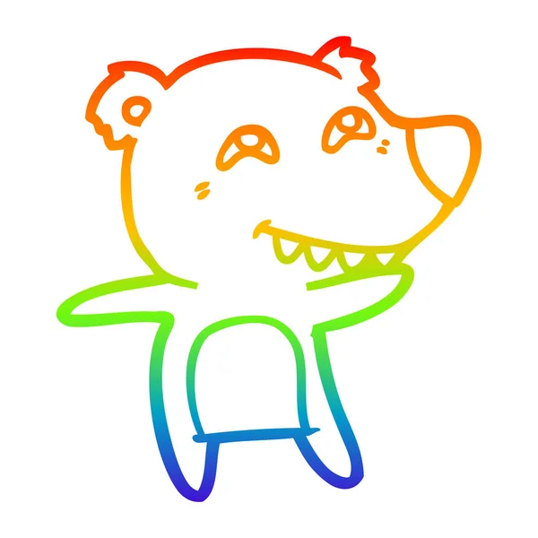 Rainbow gradient line drawing cartoon polar bear showing teeth — Stock Vector